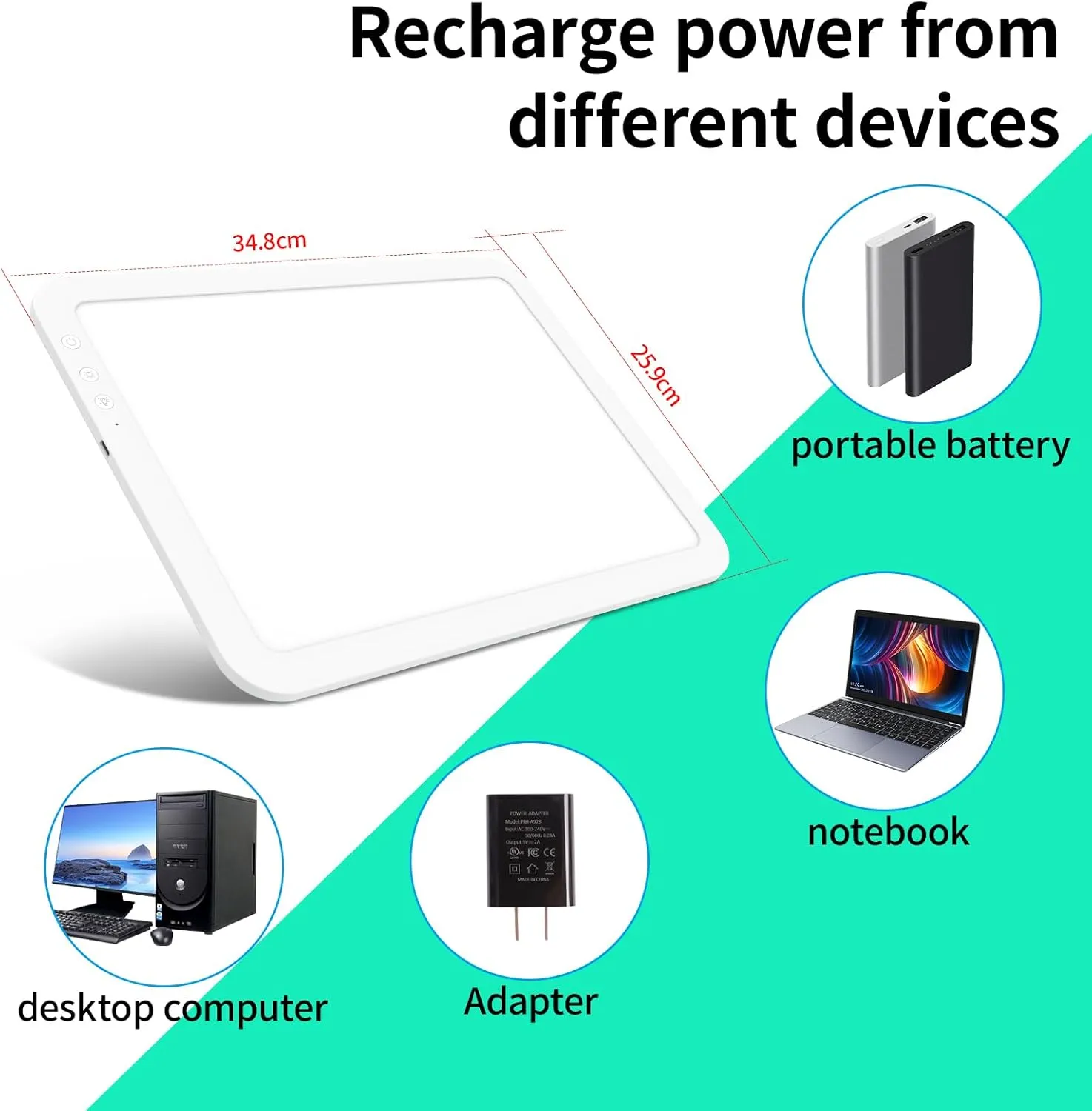 TOHETO A4 Rechargeable Led Super Bright Light Pad Powered by 3500mAh Lithium Battery for Weeding Vinyl, Portable Wireless Light Board/Box for Tracing, Diamond Painting, Sketching & Drawing (White)