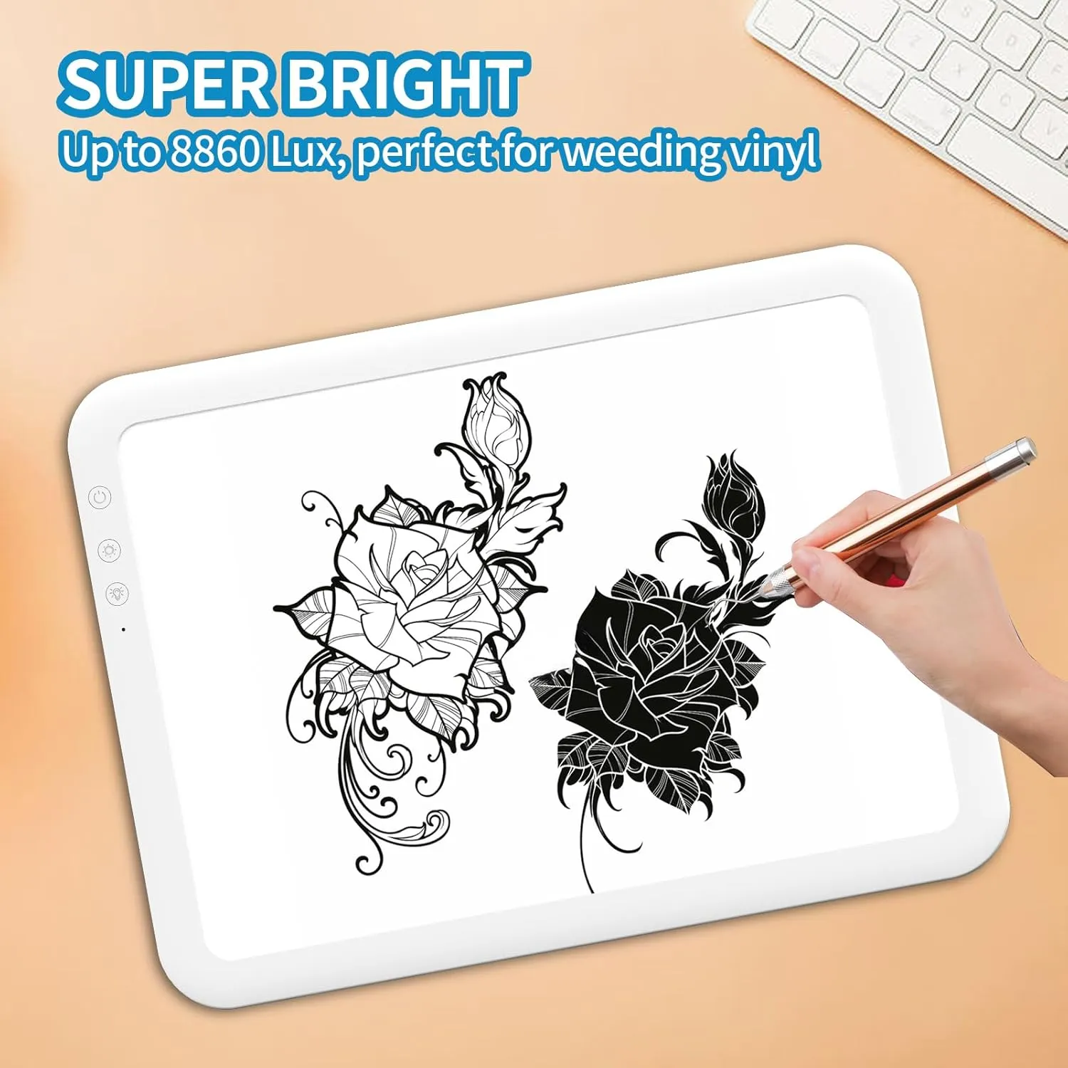 TOHETO A4 Rechargeable Led Super Bright Light Pad Powered by 3500mAh Lithium Battery for Weeding Vinyl, Portable Wireless Light Board/Box for Tracing, Diamond Painting, Sketching & Drawing (White)