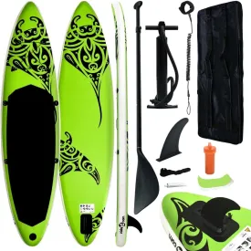 vidaXL Stand Up Paddleboard Set - The Versatile Inflatable SUP Board with Removable Fin, Non-Slip Traction Pad, High-Pressure Screw Valves - Green