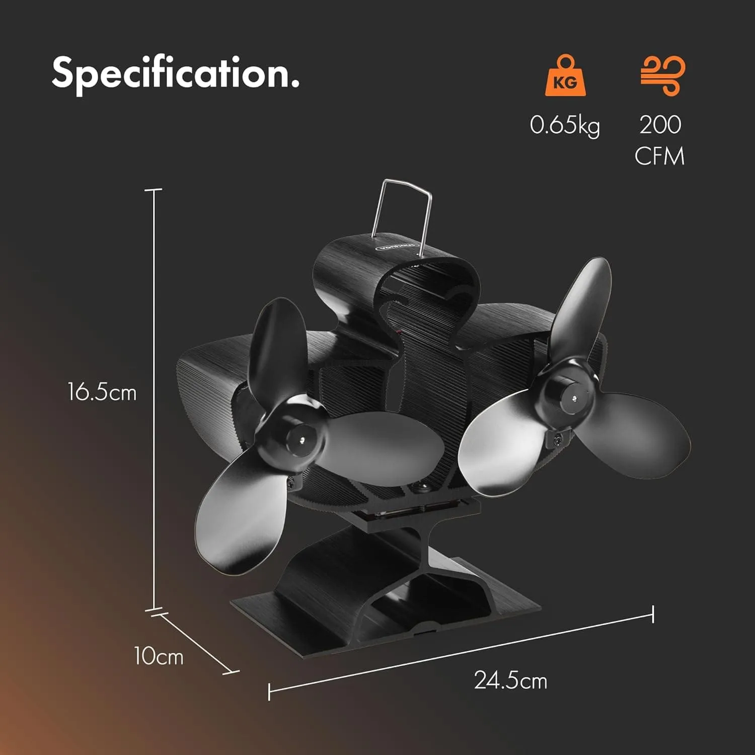 VonHaus Stove Fan – Double Log Burner Fan with 6 Blades, Heat Powered Fan for Wood/Log Burners, Fireplaces, Stove Heaters – Silent Operation, Eco Friendly Circulation, Self Powered