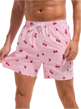 WDIRARA Men's Cherry Graphic Drawstring Waist Swim Trunks Board Shorts with Compression Liner