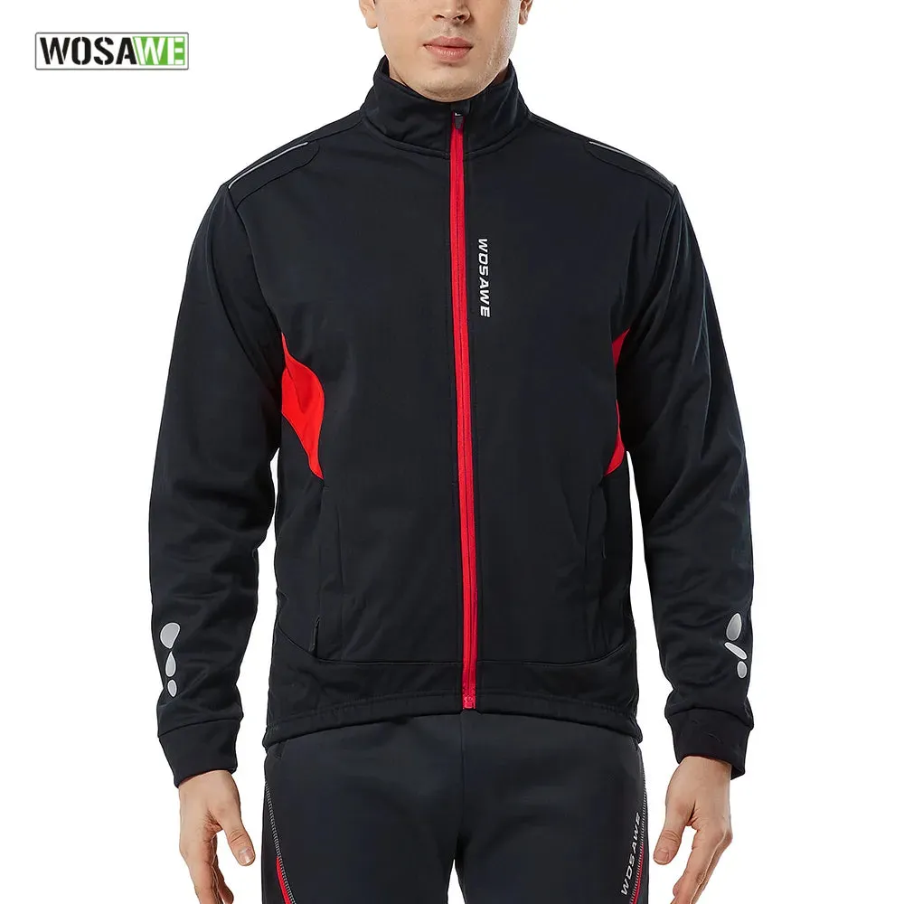 Winter Cycling Jacket Thermal Fleece Clothing Coat Water repellent Windproof Reflective Cycling Jersey Men Sportswear