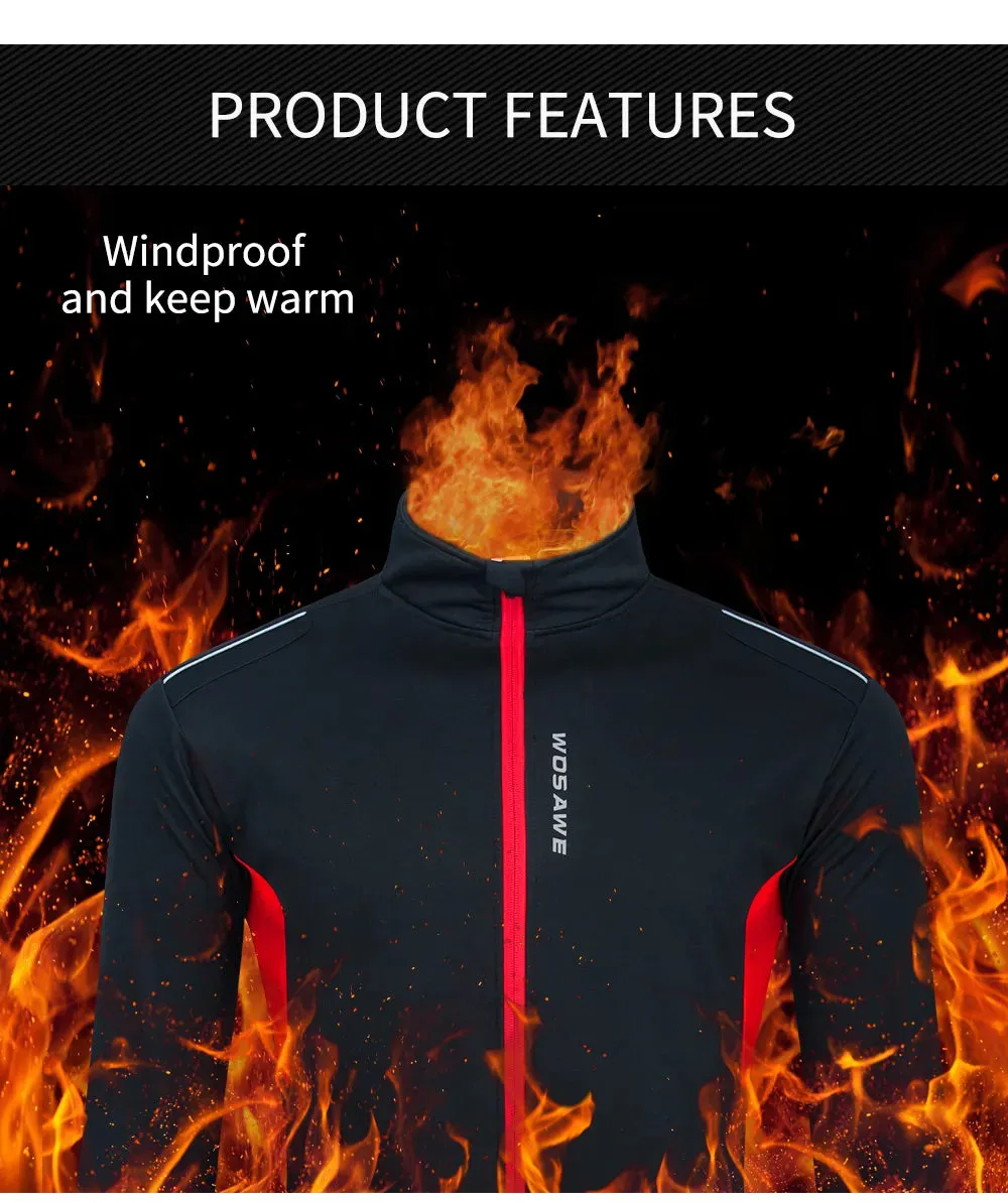 Winter Cycling Jacket Thermal Fleece Clothing Coat Water repellent Windproof Reflective Cycling Jersey Men Sportswear