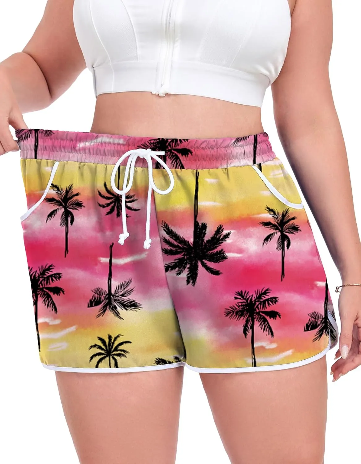 Women's Plus Size Board Shorts Drawstring Box Pants Beach Boardshorts Bottom Trunks with Pockets 1XL - 5XL