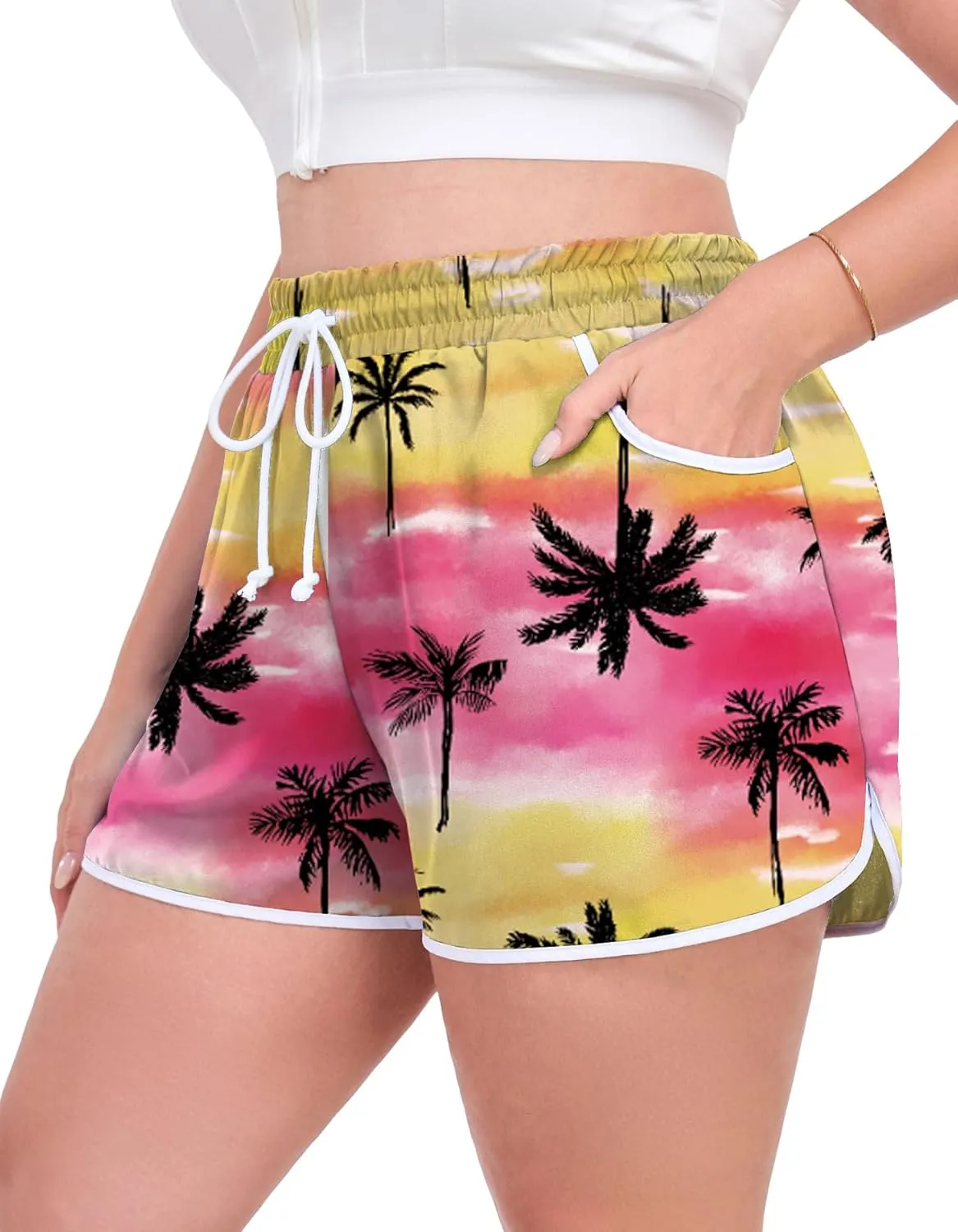 Women's Plus Size Board Shorts Drawstring Box Pants Beach Boardshorts Bottom Trunks with Pockets 1XL - 5XL